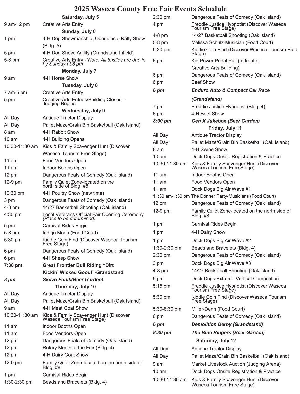 2025 Waseca Free Fair Schedule 2025 Waseca Free Fair Schedule
